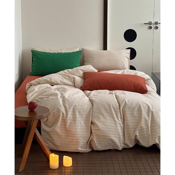 ベッド 寝具 「daydreamer」ローレンストライプ ウォッシュドコットン寝具セット S