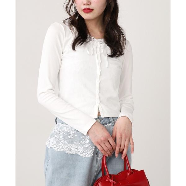 tシャツ 2WAY リボンレース付き トップス 秋物 秋服 2026年秋冬 レディース