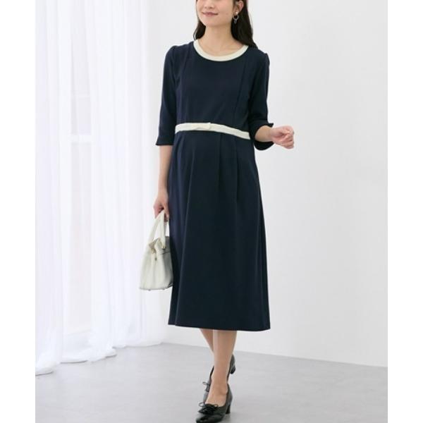 ZOZO問い合わせ番号:92976908ショップ:nissen，ニッセンブランド:QUNTSTYLE，キュントスタイル商品名:【マタニティウェア・授乳服】7分袖リボン配色セミフォーマルワンピース（産前・産後）カテゴリ:ママ＆ベビー>マ...