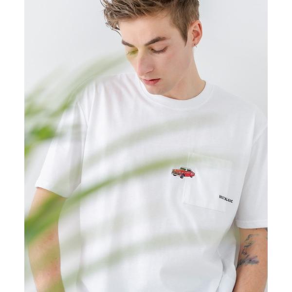 tシャツ 「汗染みの目立ちにくいTシャツ ZEROSTAIN/ゼロステイン」胸ポケット 刺繍Tシャツ 防汚 ＵＶカット アニマル おじさん ビール アメ車