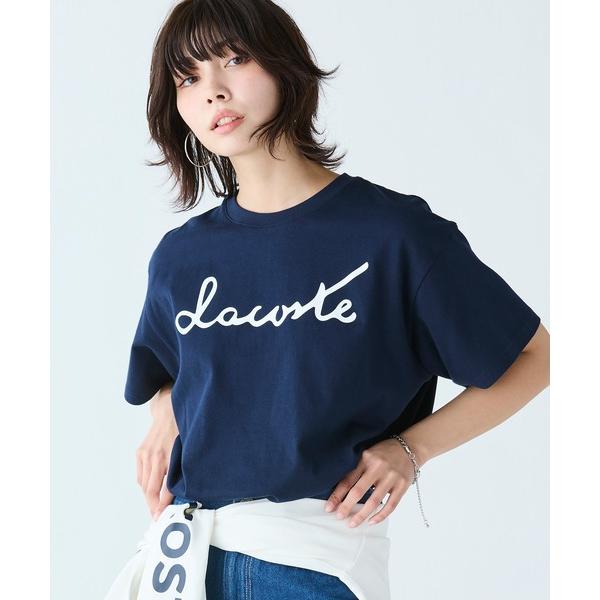 tシャツ 「オンライン限定」LACOSTE スクリプトネームロゴ  ルーズシルエットハーフスリーブTシャツ レディース メンズ