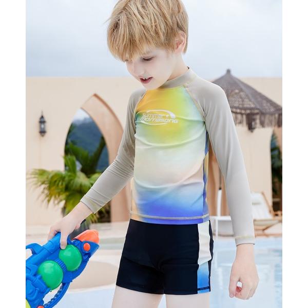 『タイムセール実施中』※このアイテムは返品・交換対象外商品です。ZOZO問い合わせ番号:93184689ショップ:TeddyShop，テディショップブランド:TeddyShop，テディショップ商品名:キッズ水着 長袖英字ロゴグラデーションラ...