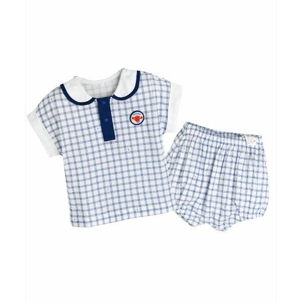 『セール実施中』ZOZO問い合わせ番号:93185690ショップ:moimoln，モイモルンブランド:moimoln，モイモルン商品名:【セットアップ】ブルーチェック半袖トップス＆パンツカテゴリ:ジャケット/アウター>セットアップブラ...