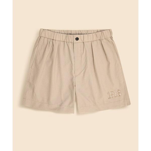 ハーフパンツ パンツ 短パン オンラインストア限定ポリエステル　1818ロゴ　プリーテッドショーツ メンズ