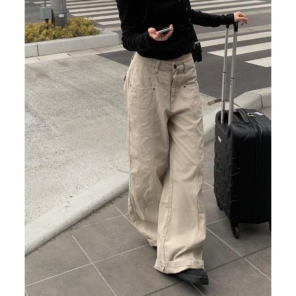 ワイドパンツ パンツ 「A/M」 コットン切替ワイドパンツ レディース メンズ