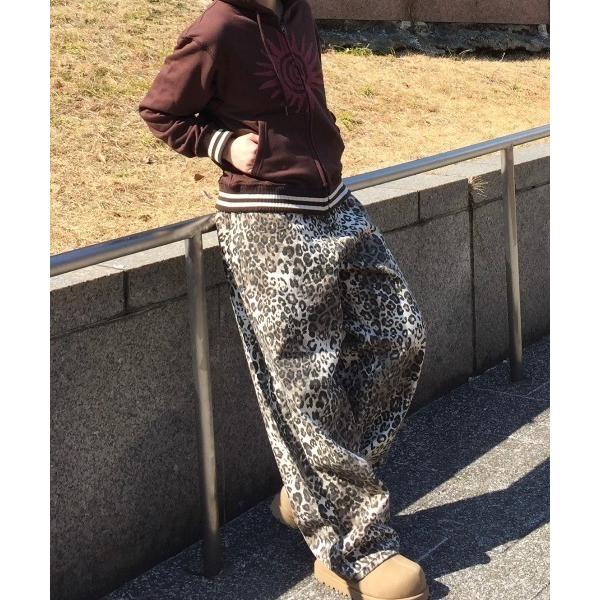 ワイドパンツ ジーンズ 「Chikashitsu +」leopard wide cotton pants (2color) / 「チカシツプラス」レオパードコットンワイドパンツデニムパンツ