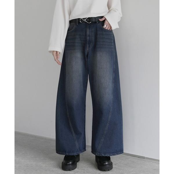 ワイドパンツ ジーンズ ワイドシルエットシームカーブデニム メンズ レディース
