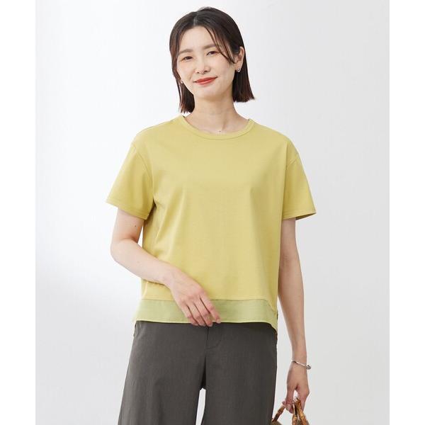 tシャツ 半袖 「WEB限定カラーあり・洗える」コットンスムース シアーデザイン カットソー レディース