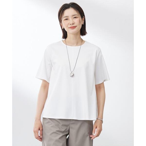tシャツ 半袖 「洗える」コットンスムース バック プリーツ カットソー レディース