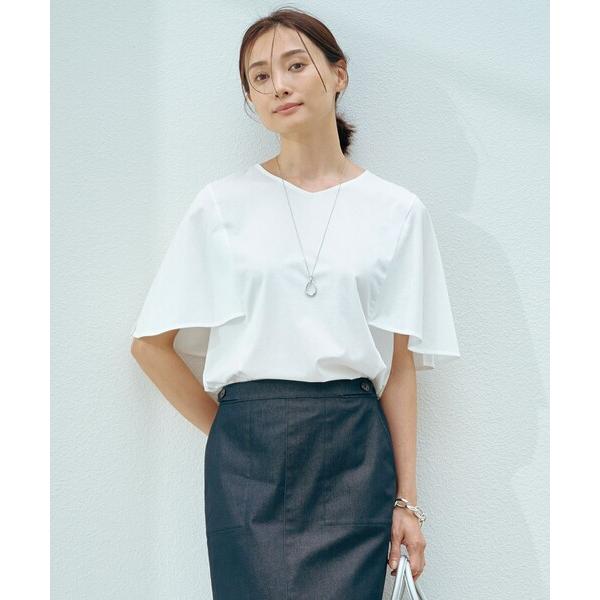 tシャツ 半袖 「洗える・接触冷感」プレーティングジャージー ケープ風 カットソー レディース