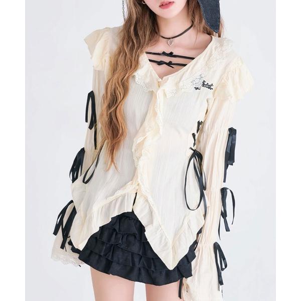 『タイムセール実施中』ZOZO問い合わせ番号:93995082ショップ:夢展望（YUMETENBO），ユメテンボウブランド:Diable baiser，ディアブルベーゼ，夢展望，ユメテンボウ商品名:レースアップリボンサブカルフルフリシャツブ...