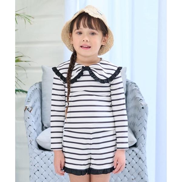 ラッシュガード 「SWIM」「UV加工」アソート総柄衿付きフリルラッシュガード＆パンツセット キッズ 子供 女の子