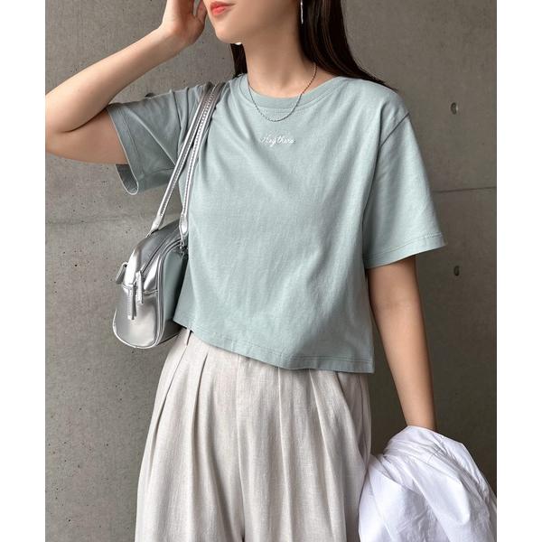 tシャツ 半袖 ワンポイントエンブロイダリーミニTシャツ レディース