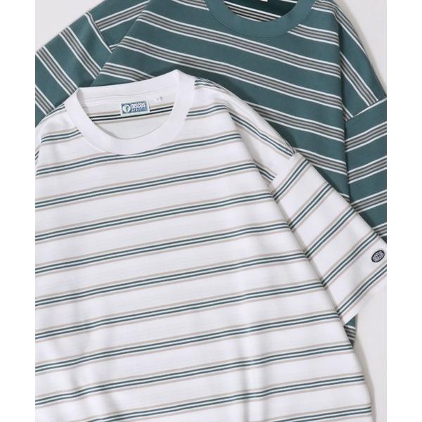 tシャツ 2026SS新色追加 DISCUS/ディスカス COOLMAX(R) ダンボールニット ロゴワッペン刺繍 ボーダー オーバーサイズ 半袖Tシャツ レディース メンズ