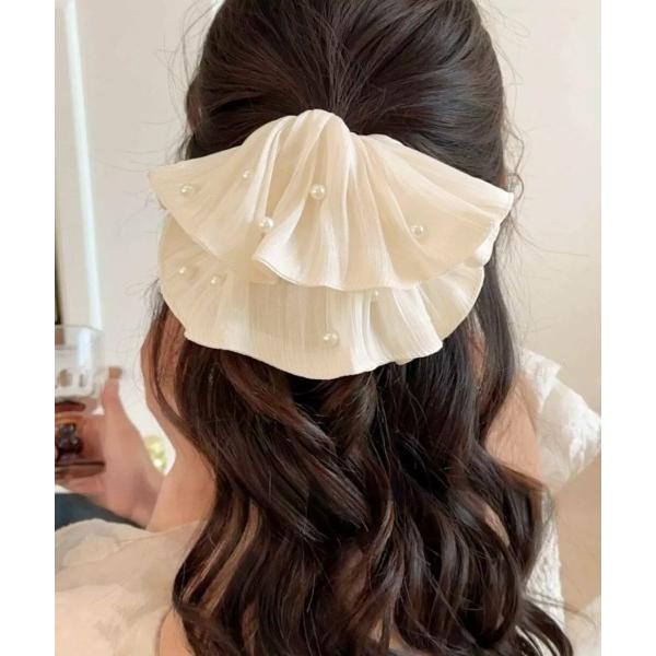 シュシュ パール付きシュシュ 上品プリーツヘアゴム