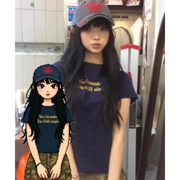 tシャツ 半袖 シンプル 英字 ロゴ プリント 韓国 ストリート Y2K 古着風 クルーネック ショート丈 半袖 Tシャツ レディース メンズ