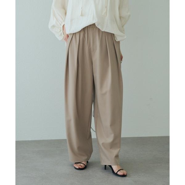 スラックス パンツ ツータック ウエストゴム ストレッチパンツ