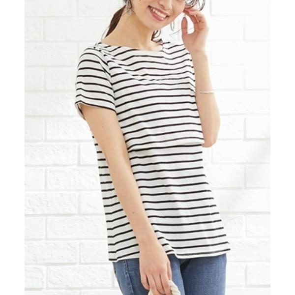 ZOZO問い合わせ番号:94754676ショップ:nissen，ニッセンブランド:QUNTSTYLE，キュントスタイル商品名:【マタニティウエア・授乳服】授乳しやすい 半袖ボーダーTシャツ（産前・産後）カテゴリ:ママ＆ベビー>マタニテ...