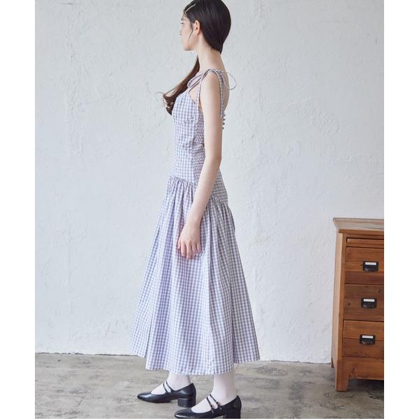 ワンピース Gingham check back open dress