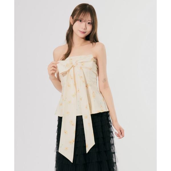 チューブトップ ベアトップ Flower Ribbon Off-shoulder Tops / フラワーリボンオフショルダートップス