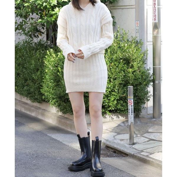 ニット セーター ケーブル ショート丈ケーブルニット＋ミニスカート 冬服 レディース