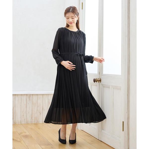 マタニティ 梨地シフォンプリーツ オケージョンワンピース（マタニティ/授乳服）授乳口付き 授乳楽々 妊婦服 産前・産後対応