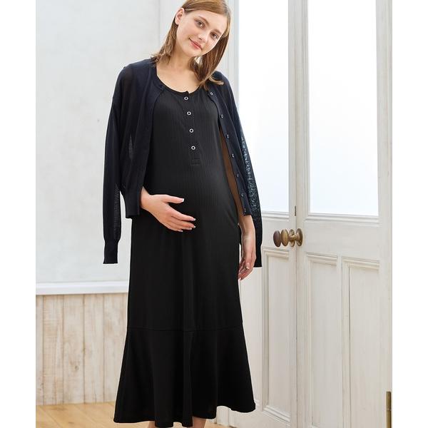 マタニティ ランダムテレコ ノースリーブワンピース（マタニティ/授乳服）授乳口付き 授乳楽々 妊婦服 産前・産後対応