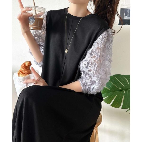 『セール実施中』ZOZO問い合わせ番号:95024776ショップ:Classical Elf，クラシカルエルフブランド:classicalelf，クラシカルエルフ商品名:1枚で完成する大人の抜け感ワンピ♪袖花柄チュールドッキングワンピースカ...