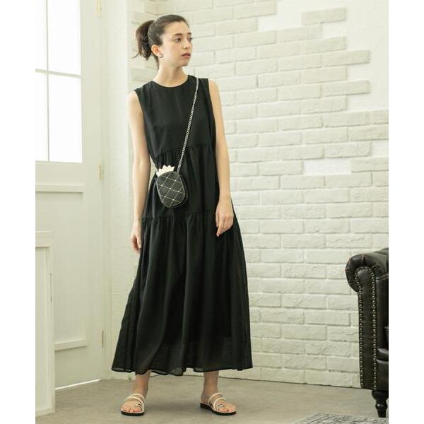 ワンピース 麻混シアーギャザーティアードワンピース「洗濯機洗い可」