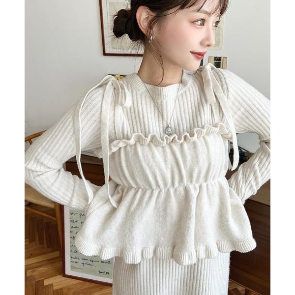 『セール実施中』ZOZO問い合わせ番号:95347730ショップ:moment+，モーメントプラスブランド:moment+，モーメントプラス商品名:シャーリングギャザーリボンキャミ＋ニットワンピースセットカテゴリ:ワンピース/ドレス>...