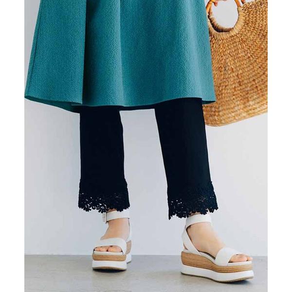 パンツ リブ　イン　コンフォート　ぐーんと伸びてノンストレス！足もと華やぐスーパー伸び軽すそレースパンツ レディース