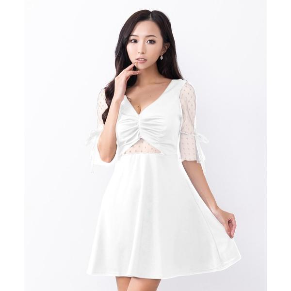 『タイムセール実施中』ZOZO問い合わせ番号:95648110ショップ:Retica，レティカブランド:Tika，ティカ商品名:キャバドレス ミニ フレア ドット柄  五部袖 シースルー ウエストカット ドレスカテゴリ:ワンピース/ドレス&...