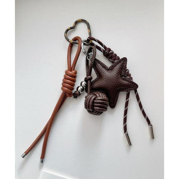 チャーム レザータッチ スターモチーフ  ハートカラビナ マルチチャーム コード付き キーホルダー バッグチャーム レディース