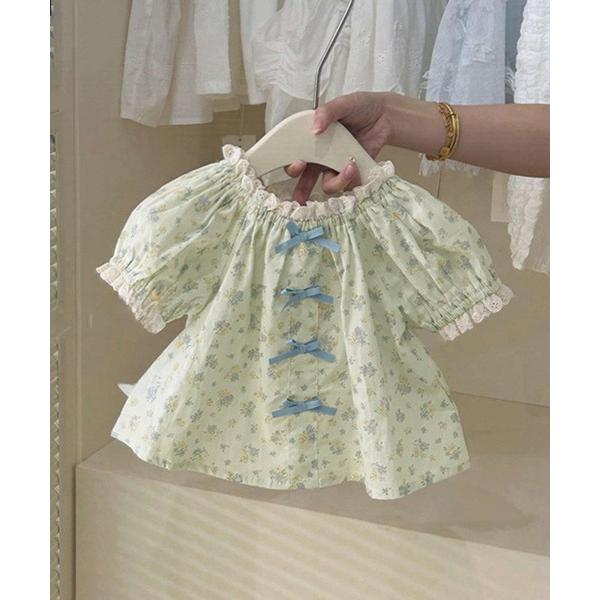 『タイムセール実施中』ZOZO問い合わせ番号:96073720ショップ:aimoha，アイモハブランド:aimoha，アイモハ商品名:【-aimoha-KIDS-】キッズ　リボン付き小花柄フリルブラウスカテゴリ:トップス>シャツ/ブラ...