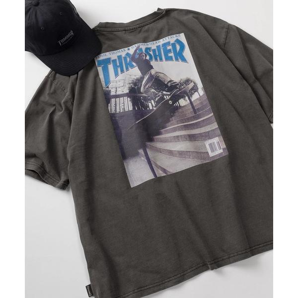 アロハシャツ tシャツ 「70」「THRASHER/スラッシャー」ピグメント加工 ボックスプリント マガジン Tシャツ/バックプリント/ オーバーサイズ