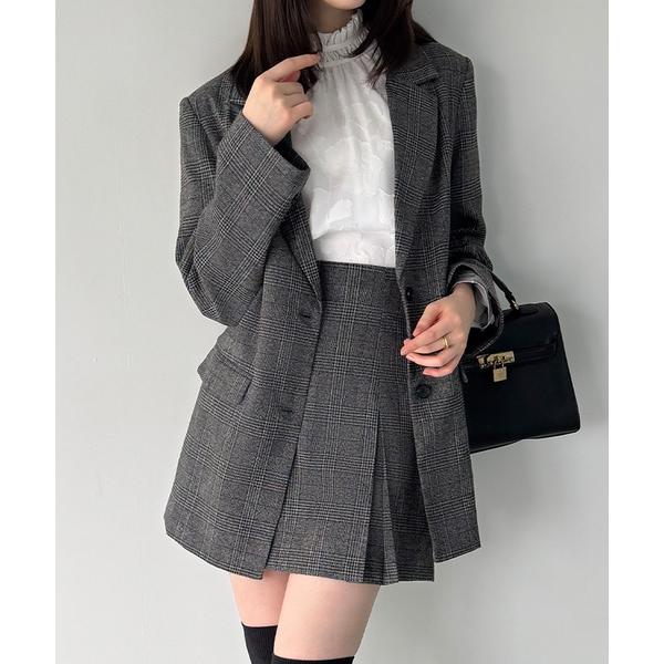 『タイムセール実施中』ZOZO問い合わせ番号:96301036ショップ:JUNOAH，ジュノアブランド:JUNOAH，ジュノア商品名:グレンチェックオーバーサイズジャケット＋フレアミニスカート(インパン付き)setカテゴリ:ジャケット/アウ...