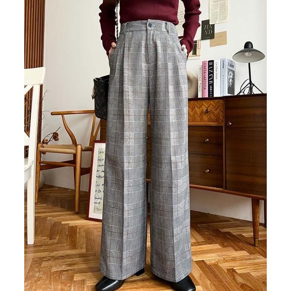 『タイムセール実施中』ZOZO問い合わせ番号:96369371ショップ:moment+，モーメントプラスブランド:moment+，モーメントプラス商品名:センタープレスツータックセミワイドチェックパンツカテゴリ:パンツ>その他パンツブ...