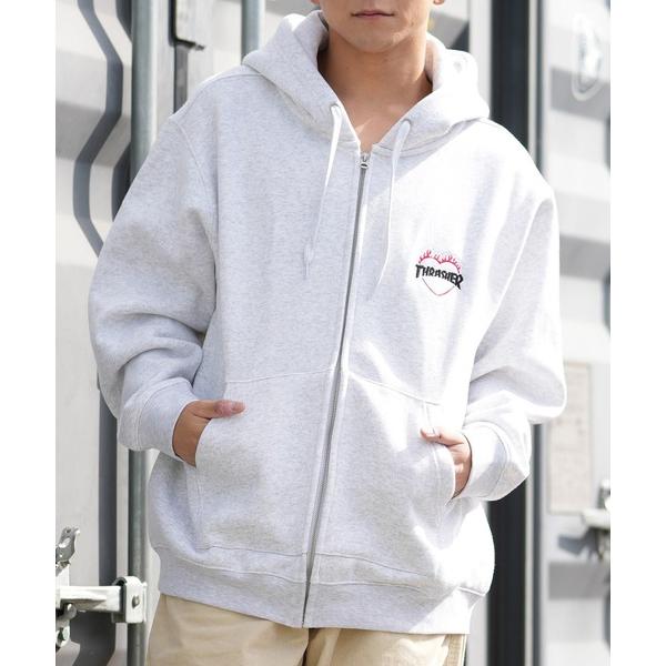 パーカー 裏起毛 THRASHER/スラッシャー ジップアップ パーカー スウェット フーディー ロゴ ワンポイント 裏起毛 254TH1PK065 メンズ レディース