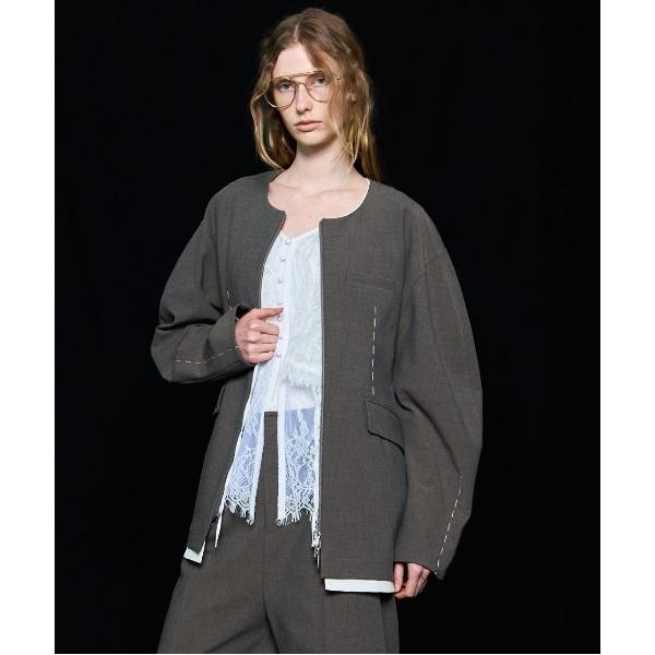 ジャケット ノーカラージャケット Hour Glass Worsted Zip Jacket/アワーグラスウーステッドジップジャケットセットアップ対応 レディース