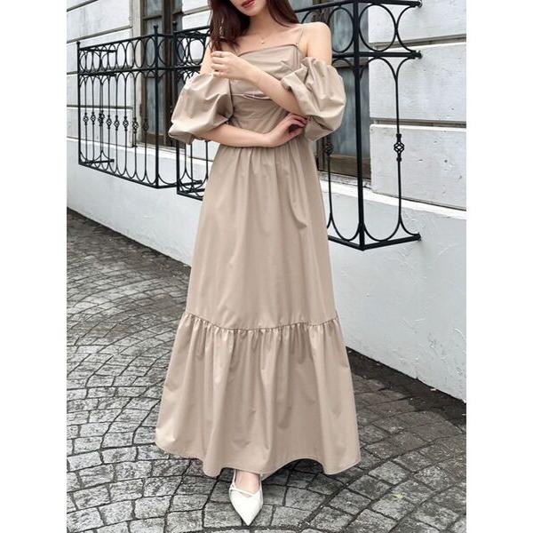 ワンピース 半袖 「吉田朱里」パール2wayボリュームワンピース