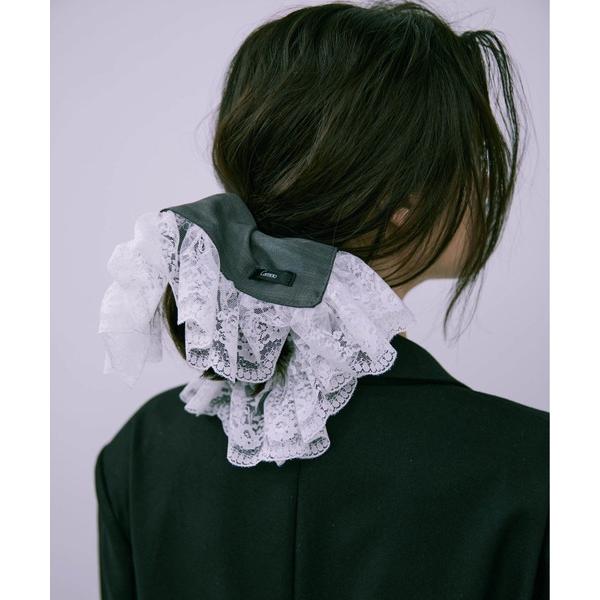 シュシュ Big Lace Stripe Chouchou / ストライプレースフリルシュシュ