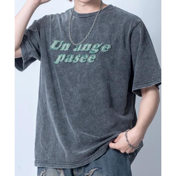 tシャツ Chemical wash apply a logo T-shirt/ケミカルウォッシュ ロゴ貼り付け Tシャツ メンズ レディース