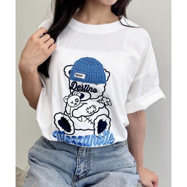 tシャツ 「WEB限定」傷ベア刺繍Tシャツ レディース