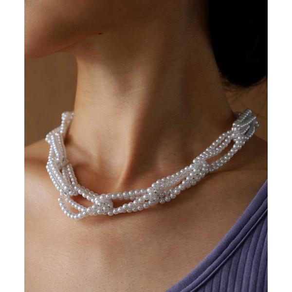 ネックレス 「WEB限定」“MELLOW”スムースパールチェーンネックレス/ステンレススティール「LHME / エルエイチエムイー」