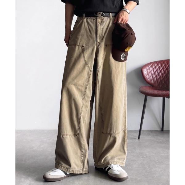 チノパン 綿100％ダック素材ダブルニーデザインパンツ／Duck Fabric Double Knee Detail Pants メンズ