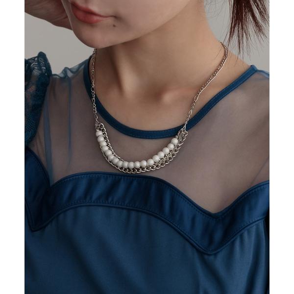 ネックレス チェーン×コットンパールネックレス レディース