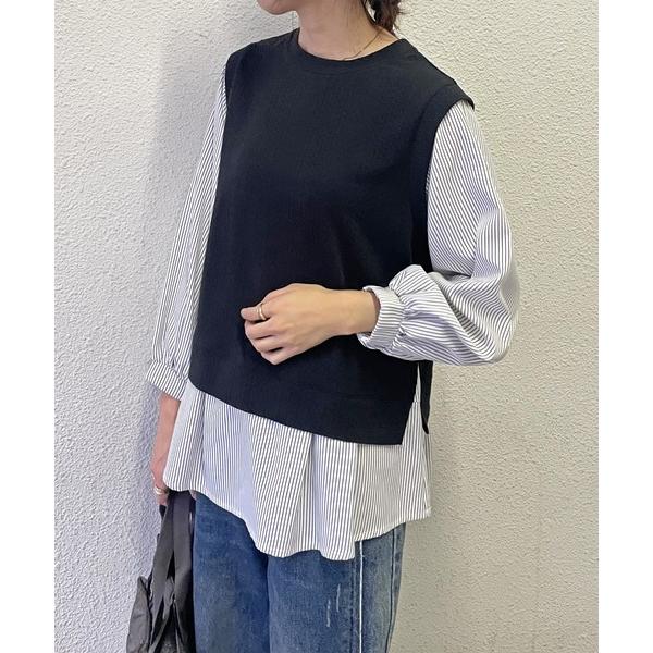 tシャツ 「親子コーデ」ケーブル柄レイヤードプルオーバー レディース