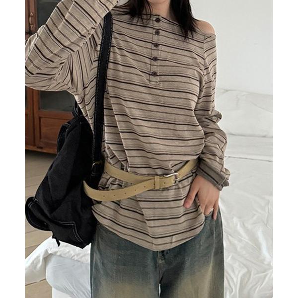 tシャツ ボーダー ルーズ オフショルダー ロンT トップス レディース メンズ