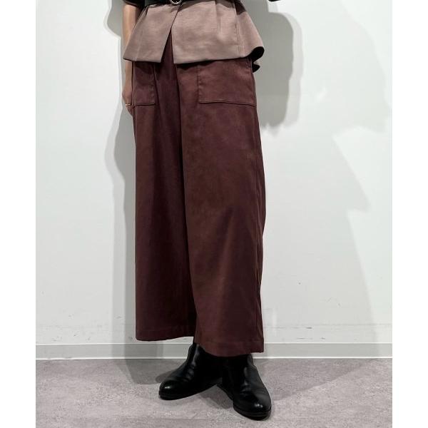 ワイドパンツ パンツ ストレッチフェイクスエードベイカーガウチョパンツ レディース