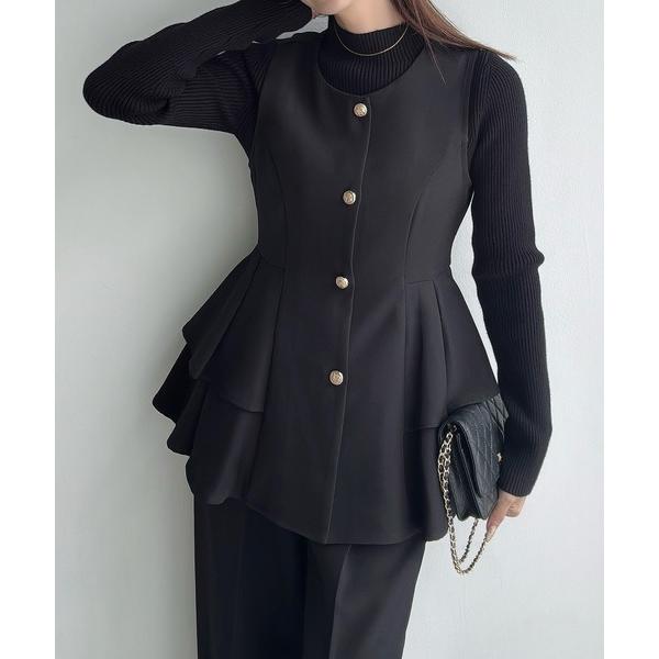 『タイムセール実施中』ZOZO問い合わせ番号:97495533ショップ:JUNOAH，ジュノアブランド:Meiru，メイル商品名:ゴールドボタンペプラムベスト+スラックスset(薄手、裏地なし)カテゴリ:ジャケット/アウター>セットア...